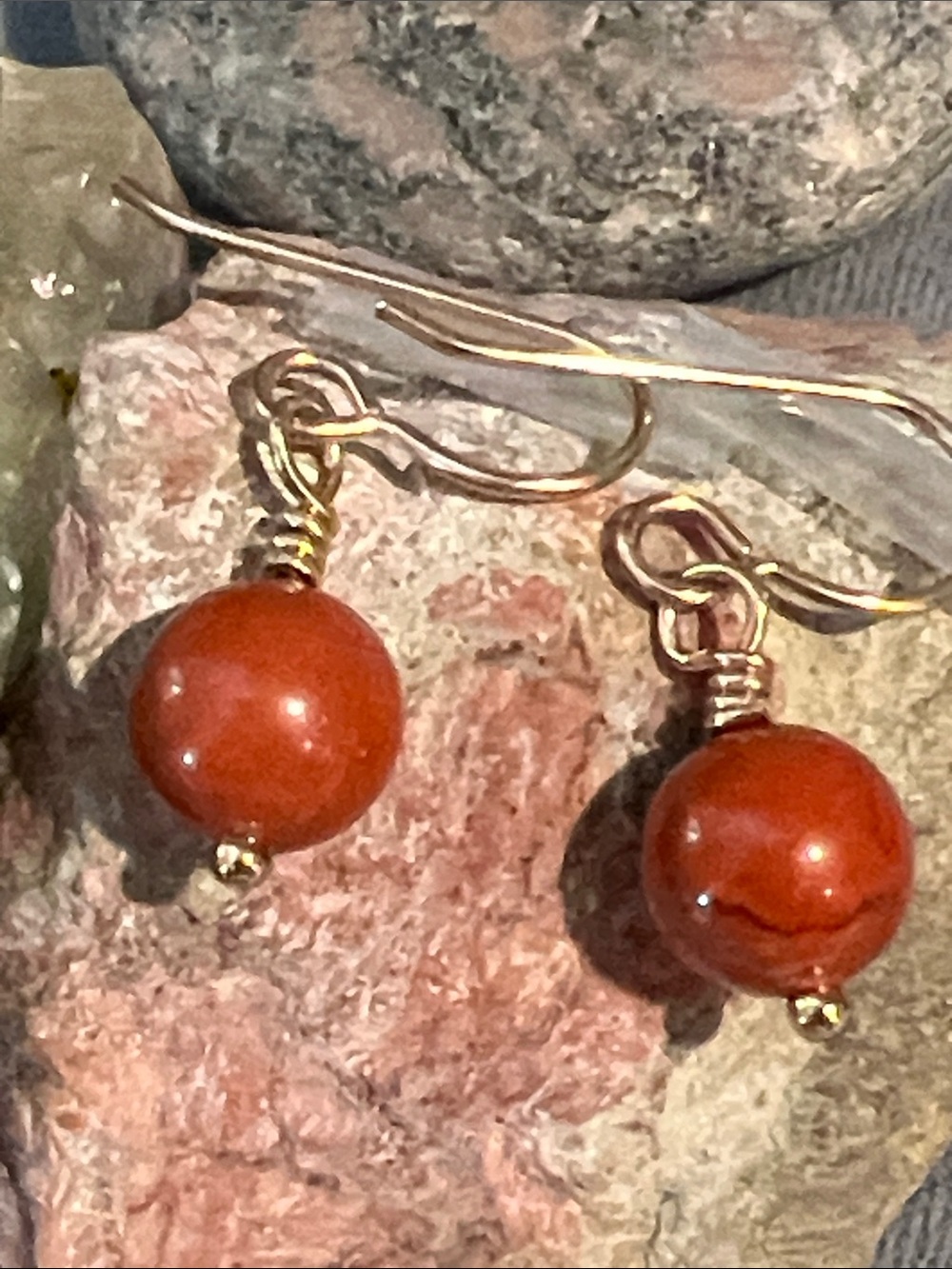 Poppy Jasper wire wrapped dangle Earrings 14K Gold Filled french ear wires,